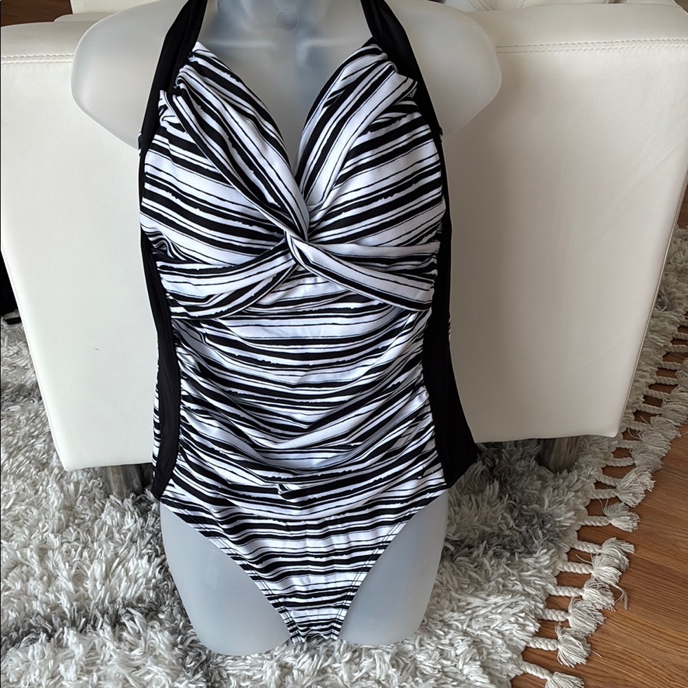 Black and White Striped Swimsuit
